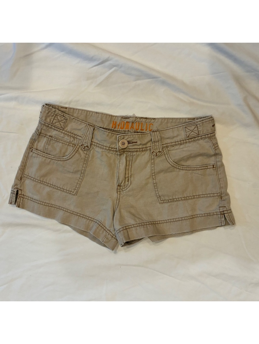 Vintage Y2K Hydraulic Low Rise Khaki Utility Gorpcore Mini Shorts Size 9/10